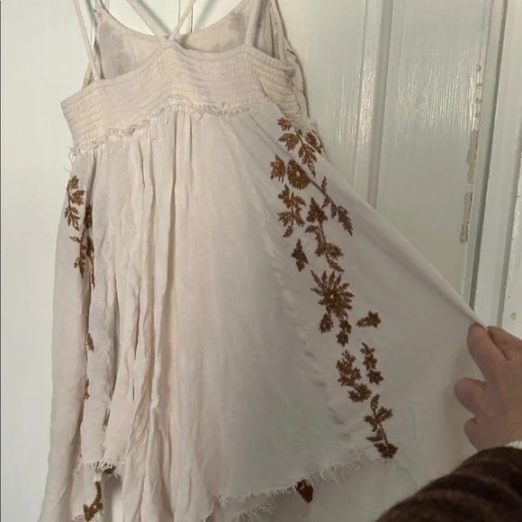 FP Embroidered Cream and Brown Sleeveless Top slip mini dress - Picture 13 of 17